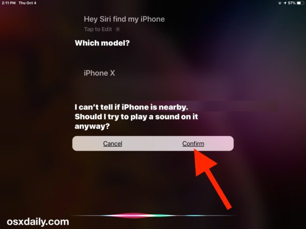 Confirma que quieres encontrar tu iPhone perdido reproduciendo un sonido