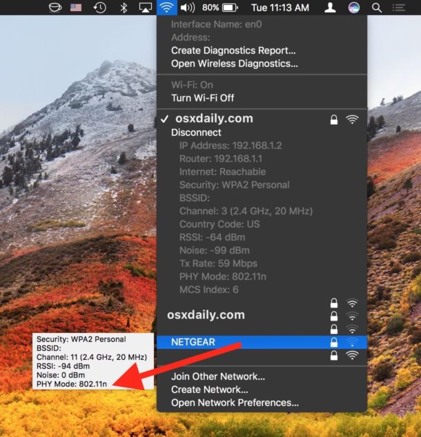 Verifique otros enrutadores de red WiFi de banda en modo 80211 en una Mac