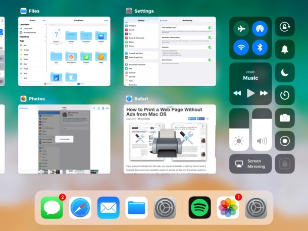 Pantalla multitarea beta de iOS 11