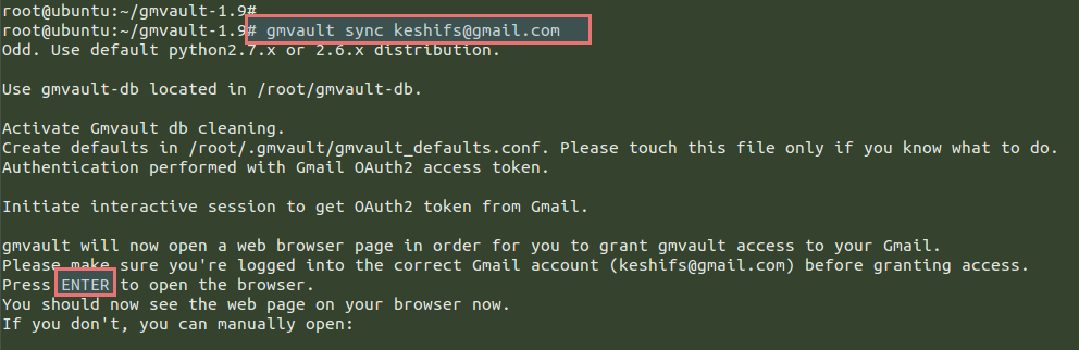configuración de gmvault