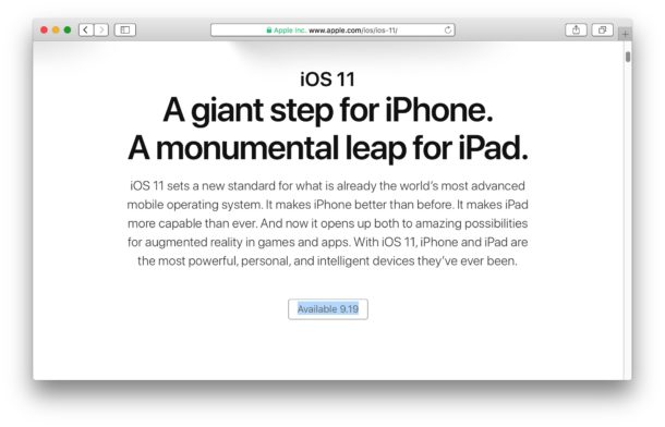 Fecha de lanzamiento de iOS 11 en el sitio web de Apple