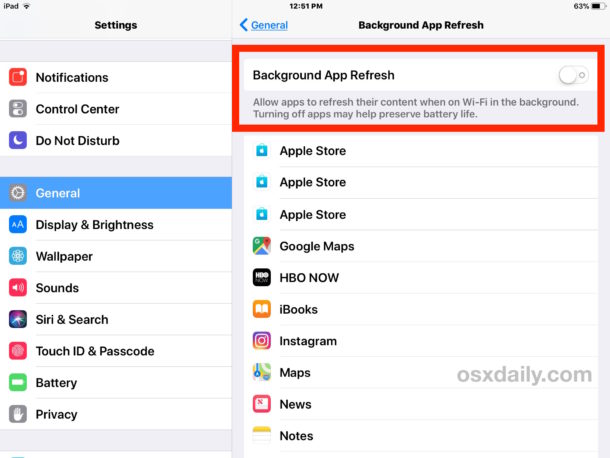 Desactivar la actualización de la aplicación en segundo plano 