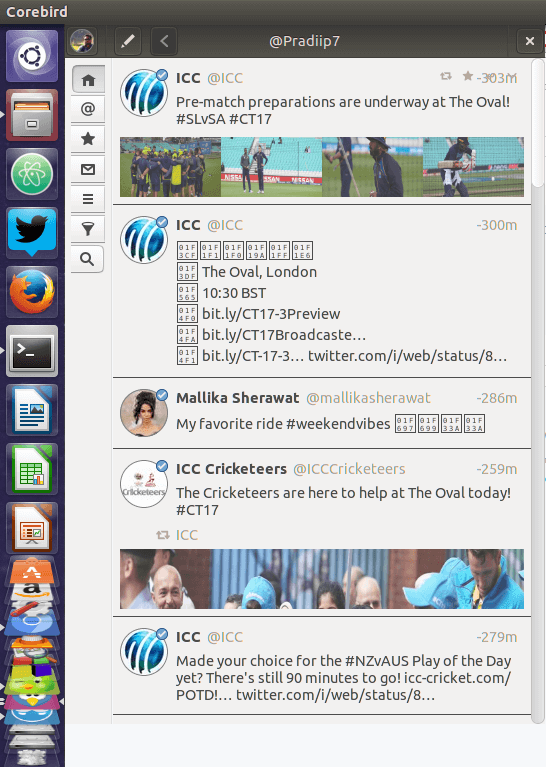 pantalla de inicio de corebird