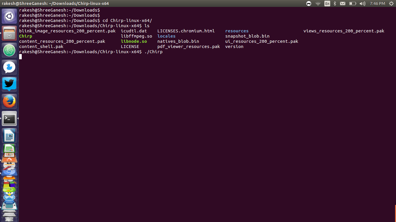 ejecutar chirp desde la terminal 