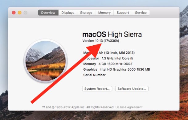 Verifique para obtener el número de compilación de macOS High Sierra