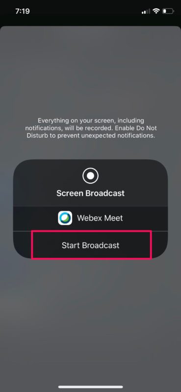 Cómo compartir la pantalla en las reuniones de Webex en iPhone y iPad