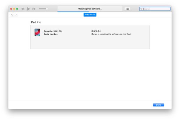 La instalación de iPadOS 13 beta y iOS 13 beta a través de iTunes muestra una barra de progreso