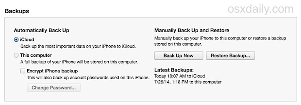 Copia de seguridad y restauración de iTunes