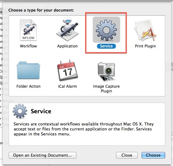 Crea un nuevo servicio en Automator