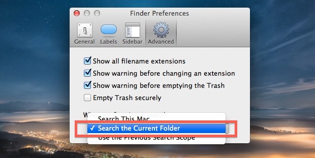 Busque la carpeta actual en Mac OS X.