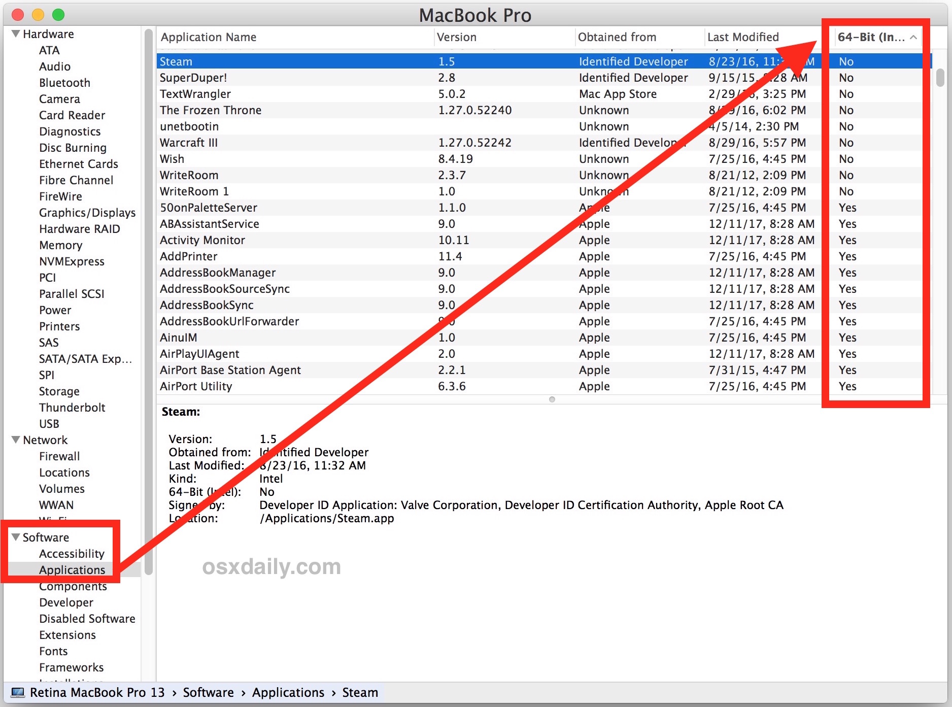 Cómo buscar y ver todas las aplicaciones de 32 bits en una Mac