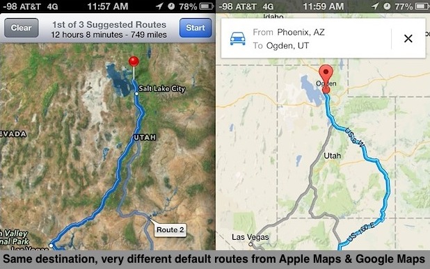 Comparar rutas alternativas en las aplicaciones de Mapas para iPhone