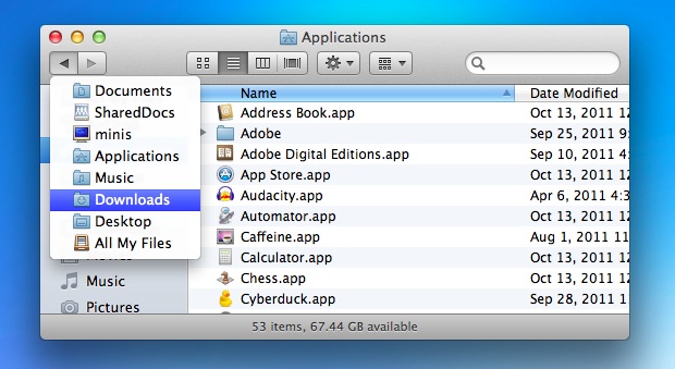 botones-atrás-navegador-estilo-búsqueda-mostrar-historial Utilice los botones de retroceso del Finder como su navegador de historial