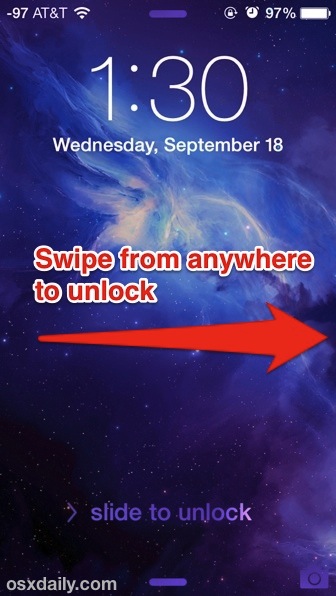Arrastra desde cualquier lugar para desbloquear iOS 7