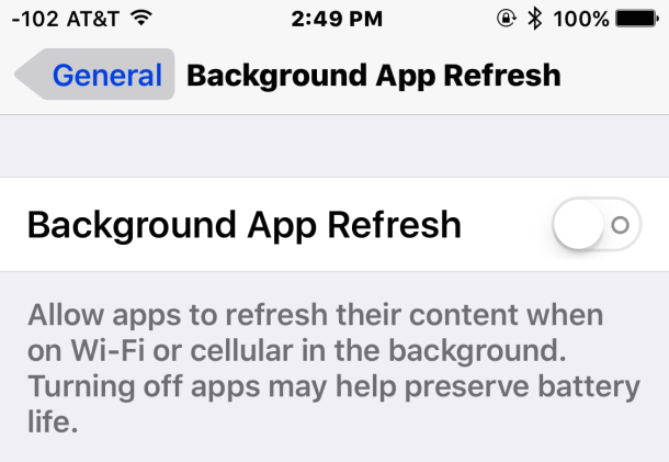 Desactive la actualización de la aplicación en segundo plano para acelerar iOS 9