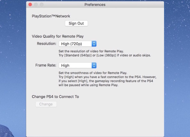 Configuración de reproducción remota de PS4 en Mac