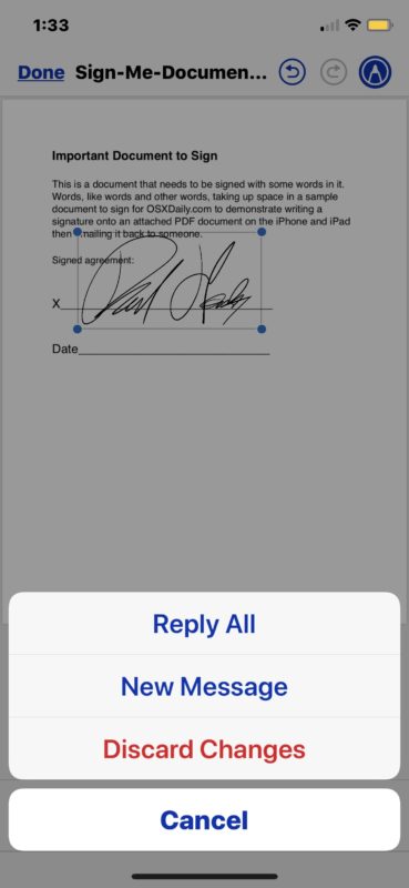 Cómo firmar documentos y devolver el documento firmado directamente desde la aplicación Mail en iOS 