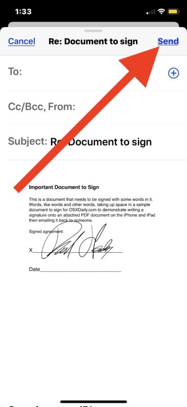 Cómo enviar documentos firmados desde la aplicación Mail en iOS 