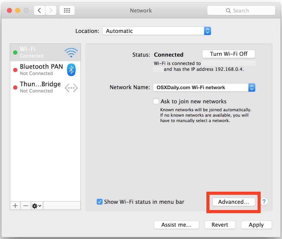 Acceda a la configuración de DNS desde el panel de preferencias de red de Mac OS X