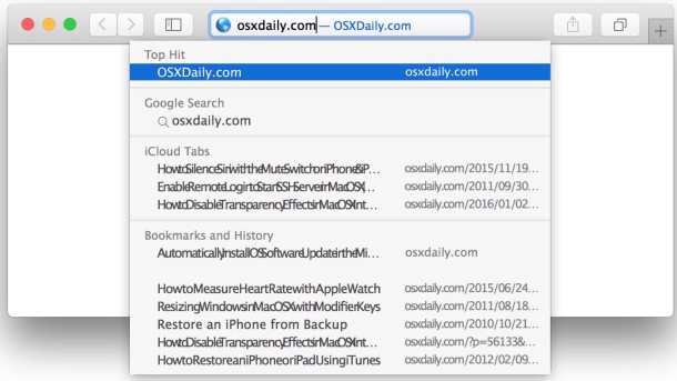 Barra de búsqueda de Safari en Mac OS X