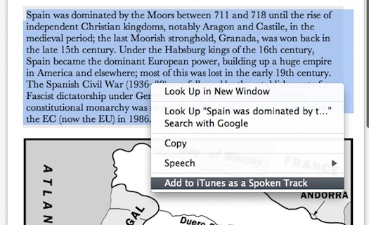 Archivo de audio de texto de OS X Lion en voz