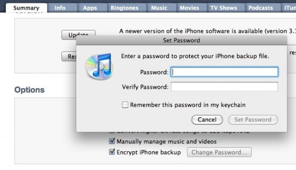 contraseña protege la copia de seguridad del iPhone