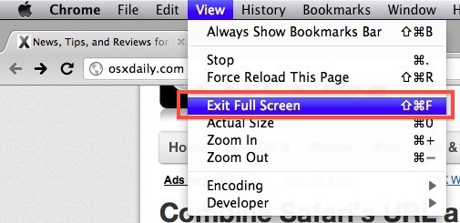 Salga del modo de pantalla completa en Chrome en OS X Lion