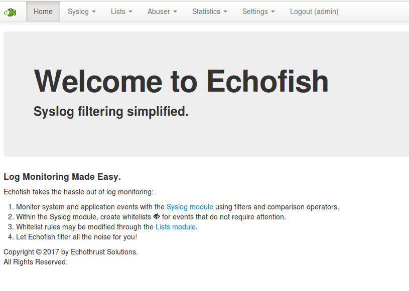 Pantalla de bienvenida de Echofish