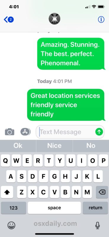 Un iMessage reenviado enviado como un mensaje de texto desde el iPhone a otro destinatario