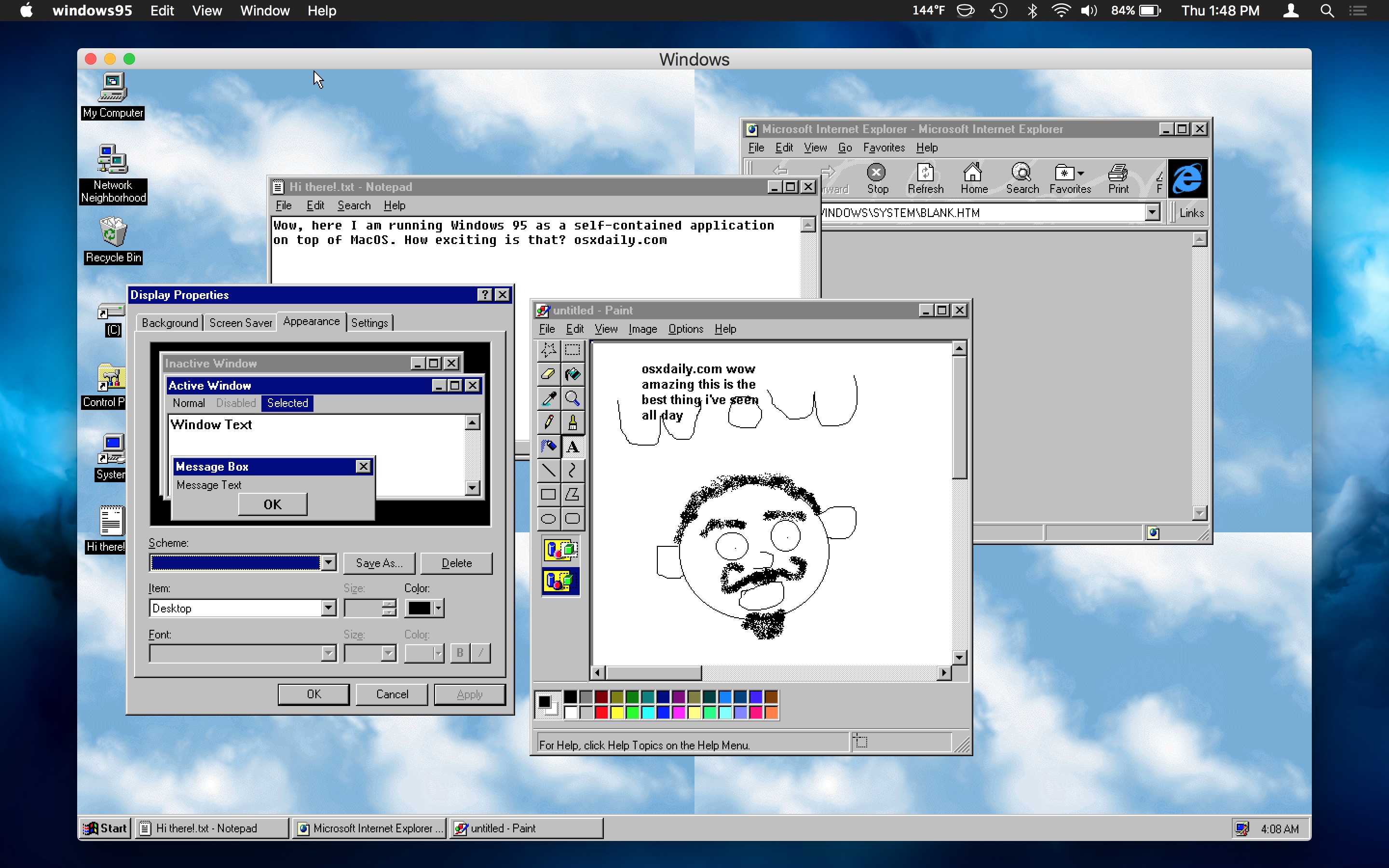 Windows 95 se ejecuta en Mac OS moderno