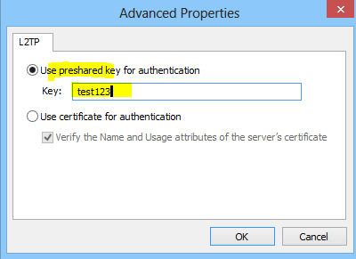configuración de presharedkey para la autenticación del cliente