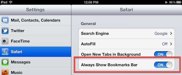 Mostrar siempre la barra de marcadores en Safari para iPad