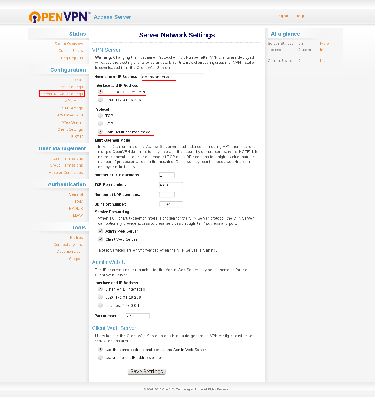 Configuración de red del servidor OpenVPN
