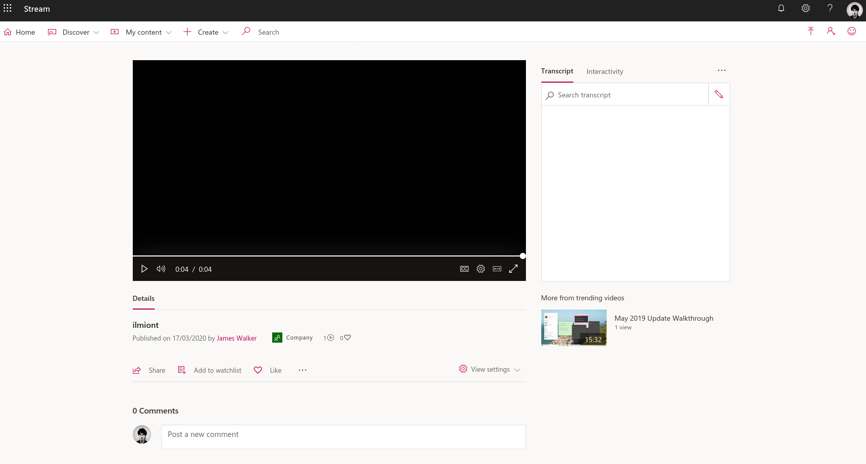 Captura de pantalla de compartir videos usando Microsoft Stream