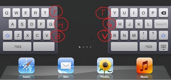 Teclas ocultas en el teclado dividido del iPad