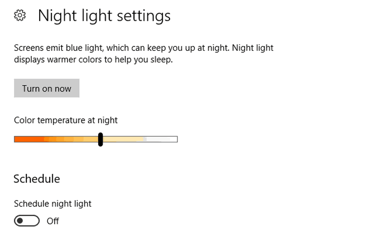 Configuración de luz nocturna de Windows 10