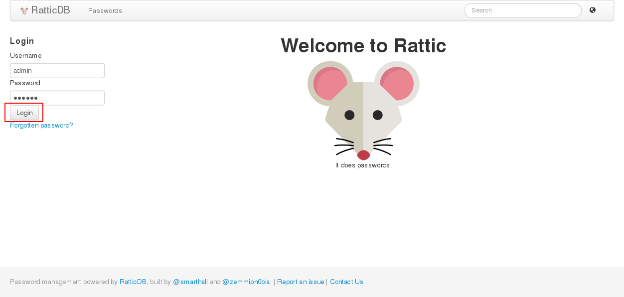 Página de inicio de sesión de Rattic