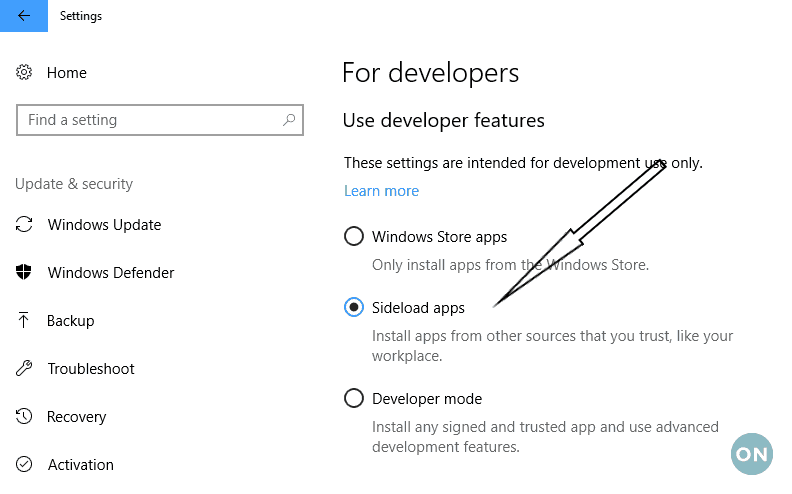 Carga lateral de una aplicación de Windows 10