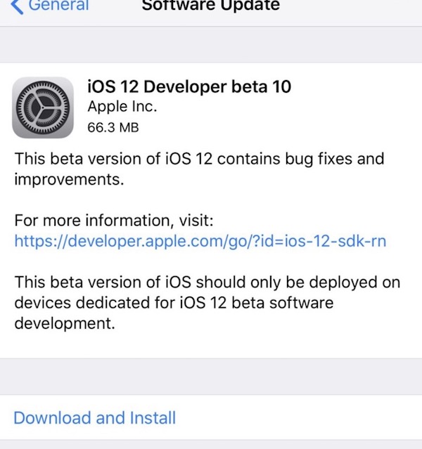 iOS 12 desarrollador beta 10 disponible para descargar