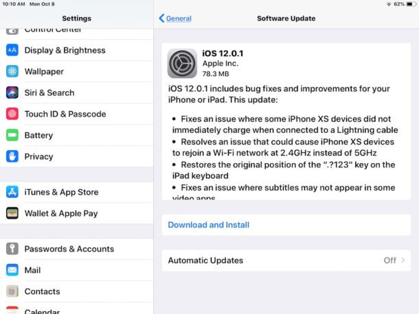 Descargar la actualización de iOS 12.0.1