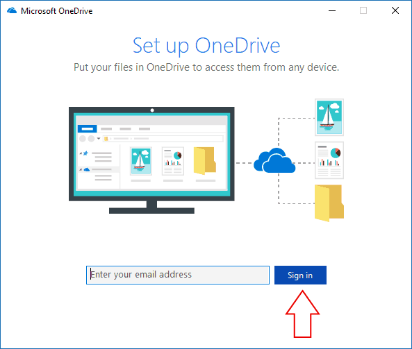 Captura de pantalla de OneDrive "agregar una cuenta" pantalla