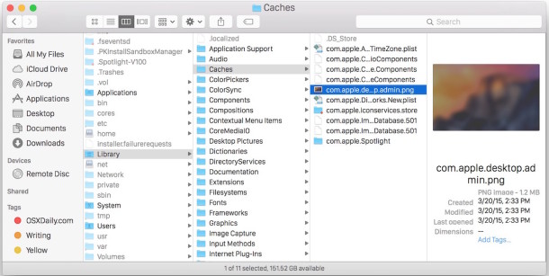 Vista del buscador de tipos en OS X