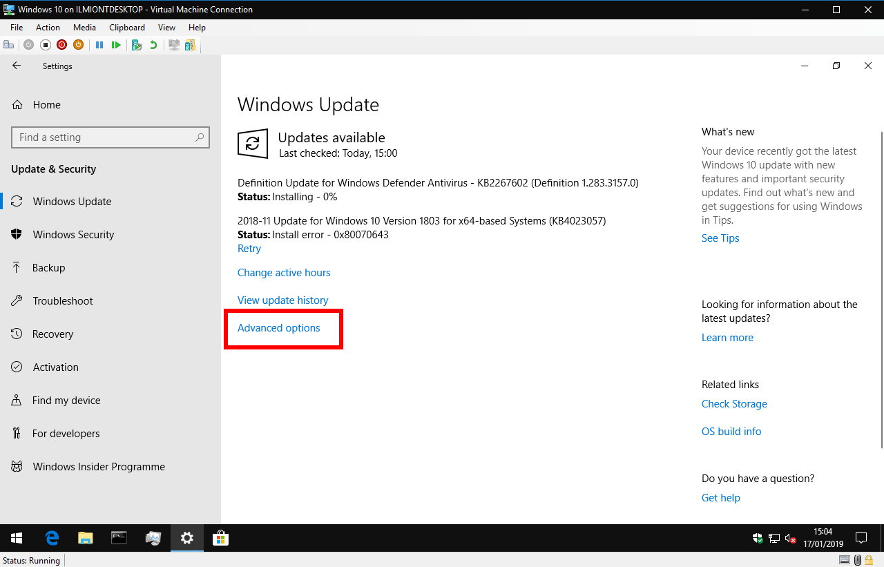 Pausar actualizaciones en Windows 10 1809