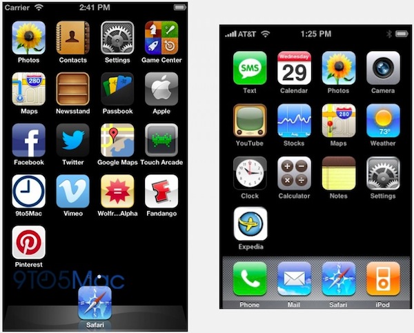 Pantalla de inicio de iPhone más alta con 5 filas de iconos en comparación con la pantalla de inicio de iPhone actual con 4 filas de iconos