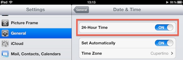 Use 24 horas en iPhone y iPad