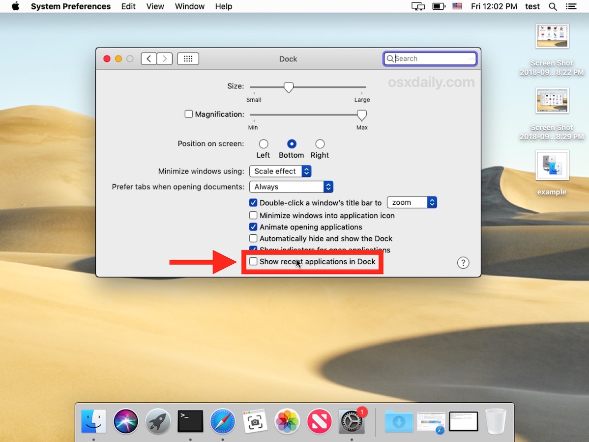 Deshabilitar aplicaciones recientes en el Dock de MacOS