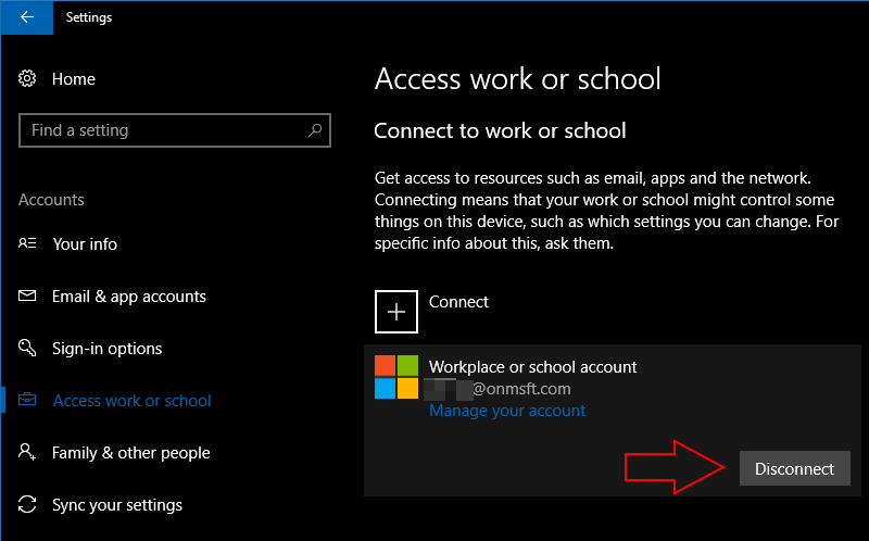 Captura de pantalla de la eliminación de una cuenta de Windows 10