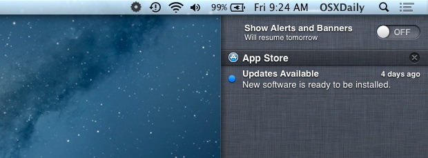 Deshabilite las notificaciones y notificaciones en el Centro de notificaciones en OS X temporalmente