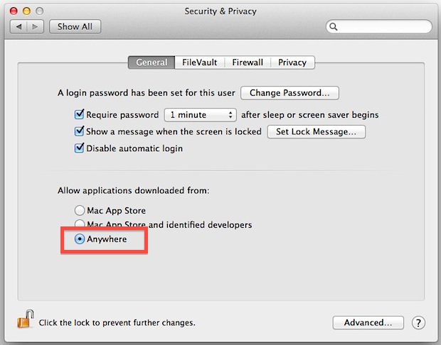 Desactive Gatekeeper que bloquea aplicaciones no identificadas en Mac OS X Mountain Lion