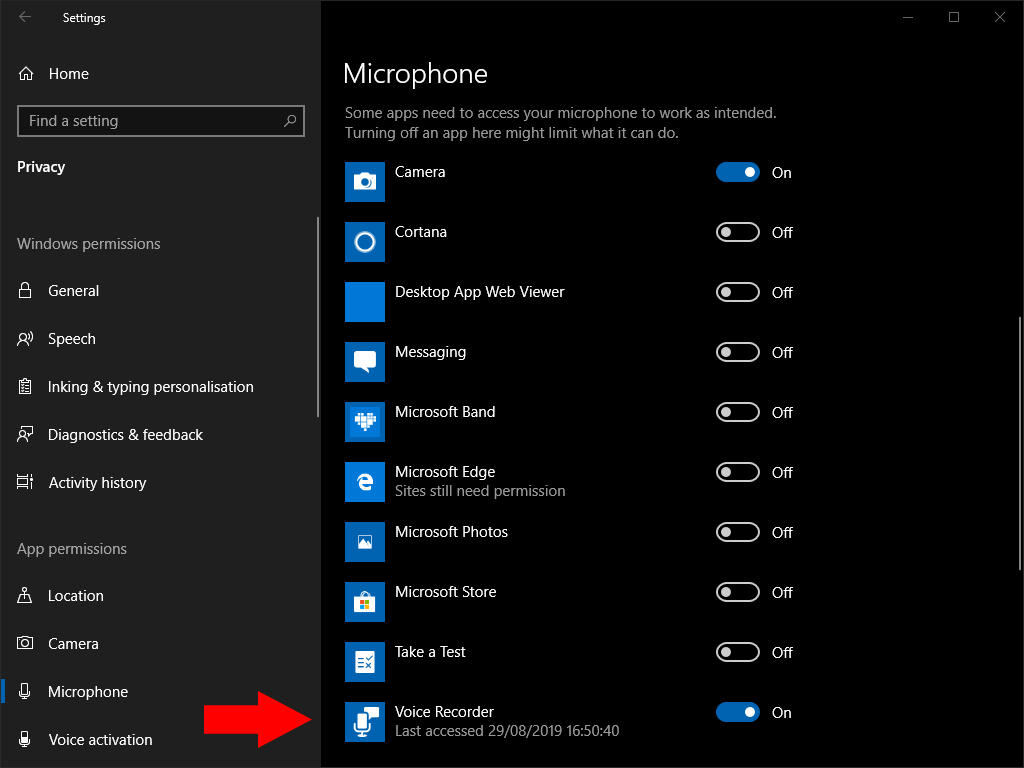 Comprobando qué aplicaciones han usado micrófono en Windows 10